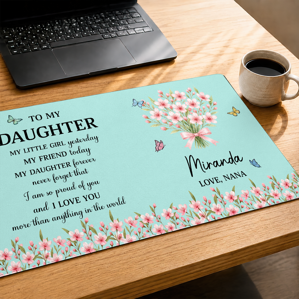 Birth Flower And Name - Personalized Leather Desk Mat