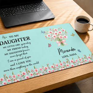 Birth Flower And Name - Personalized Leather Desk Mat