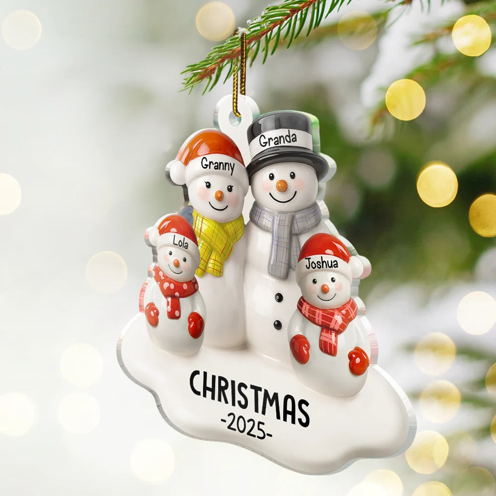 Snowman Grandparents - Personalized Custom Shaped 3D Ornament