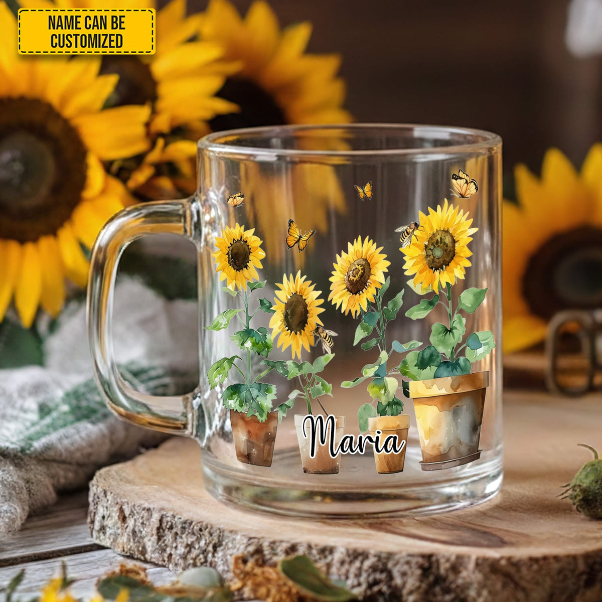 Love Sunflowers - Personalized Sunflower Glass Mug