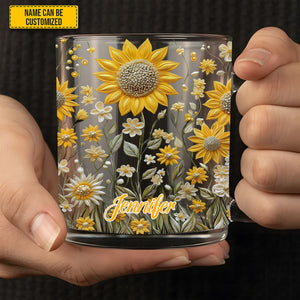 Beautiful Sunflower - Personalized Sunflower Glass Mug