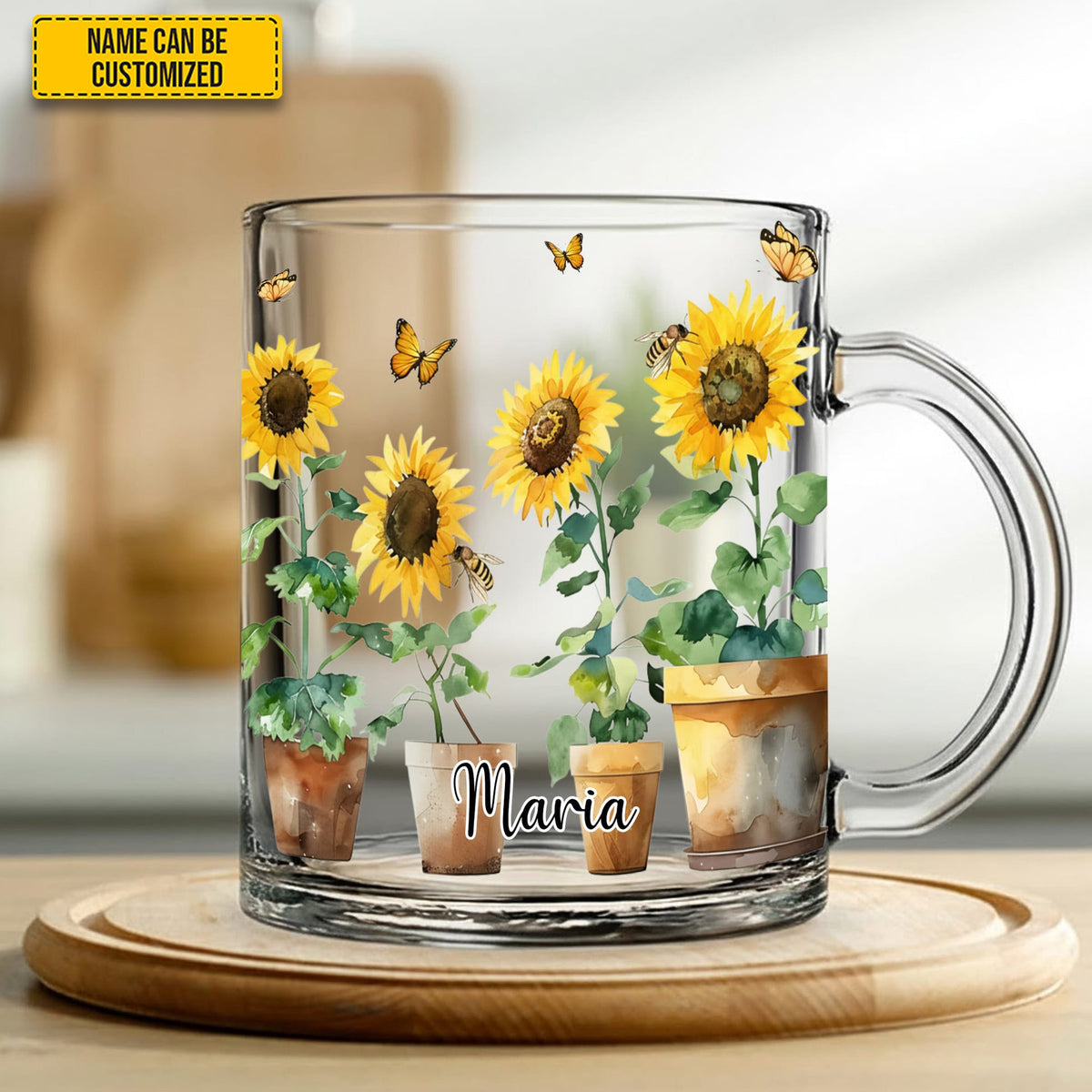 Love Sunflowers - Personalized Sunflower Glass Mug