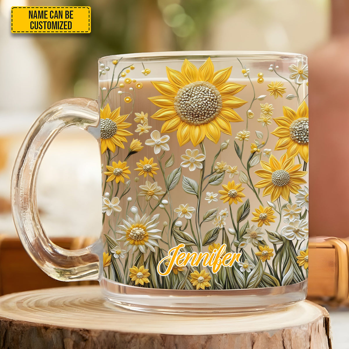 Beautiful Sunflower - Personalized Sunflower Glass Mug