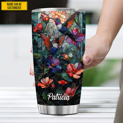 Personalized Stained Glass Hummingbird Flowers Tumbler