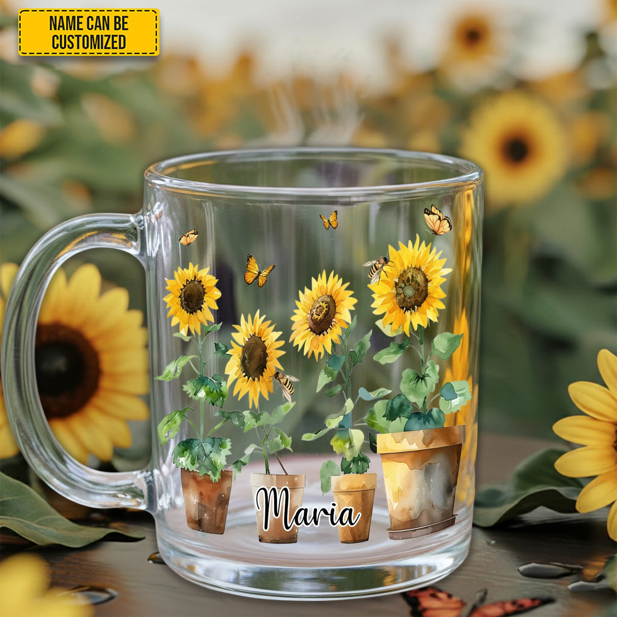 Love Sunflowers - Personalized Sunflower Glass Mug