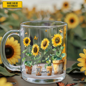 Love Sunflowers - Personalized Sunflower Glass Mug