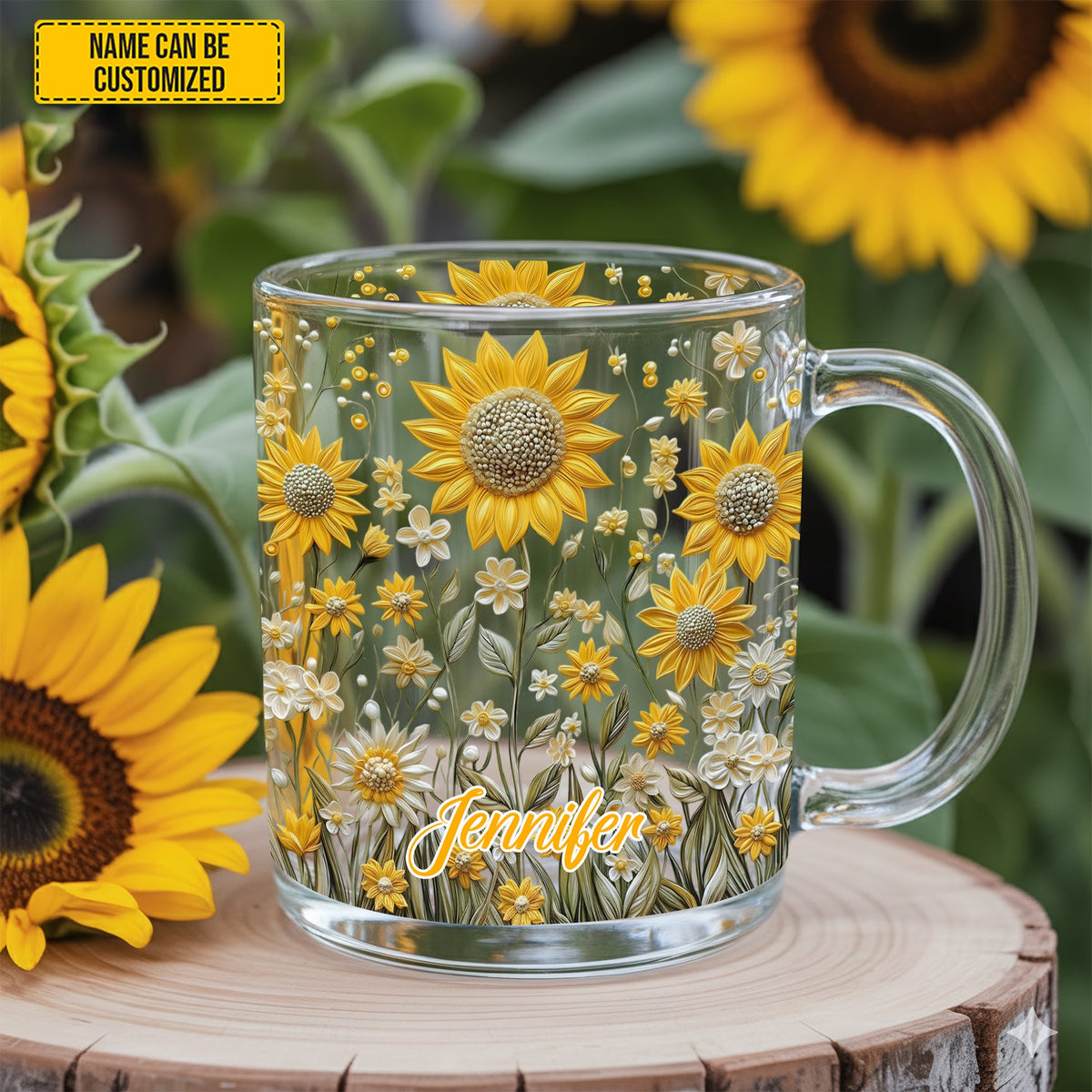 Beautiful Sunflower - Personalized Sunflower Glass Mug