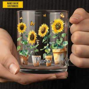 Love Sunflowers - Personalized Sunflower Glass Mug