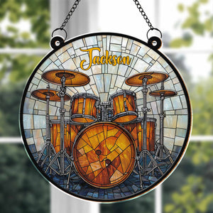 Music Is Life, Personalized Custom Suncatcher Stained Glass, Gift For Drum Lovers
