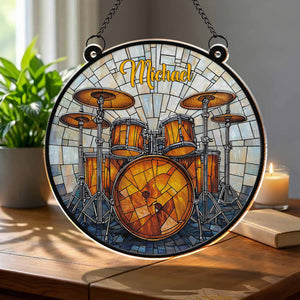 Music Is Life, Personalized Custom Suncatcher Stained Glass, Gift For Drum Lovers