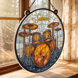 Music Is Life, Personalized Custom Suncatcher Stained Glass, Gift For Drum Lovers