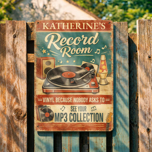 Record Room Vinyl Collection Personalized Metal Sign, Gift For Music Lovers