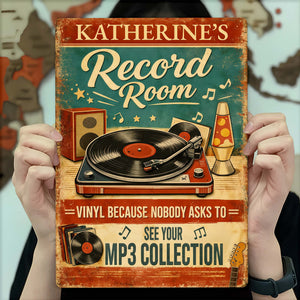 Record Room Vinyl Collection Personalized Metal Sign, Gift For Music Lovers