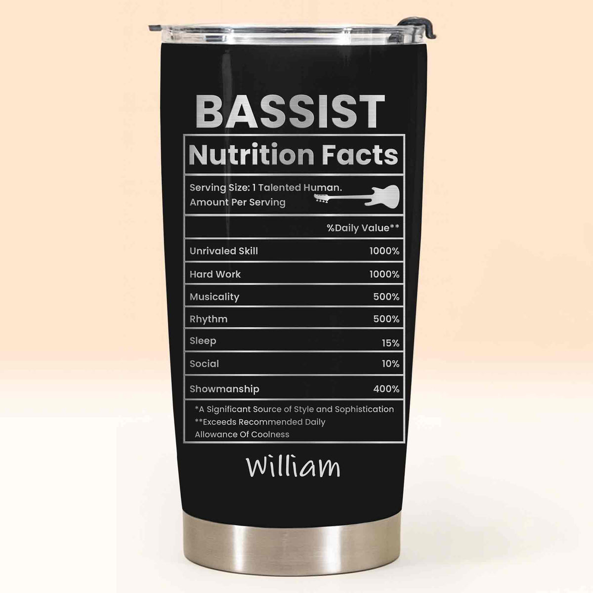 Bassist Nutrition Facts, Personalized Tumbler, Gift For Musicians