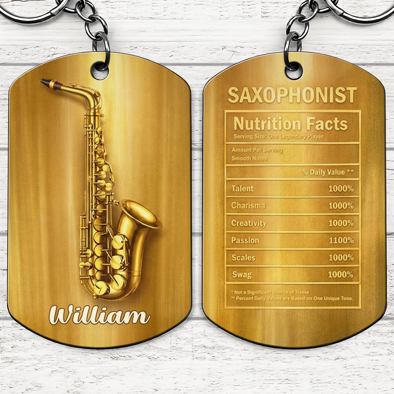 Saxophonist Nutrition Facts Keychain, Gift For Musicians and Jazz Lovers
