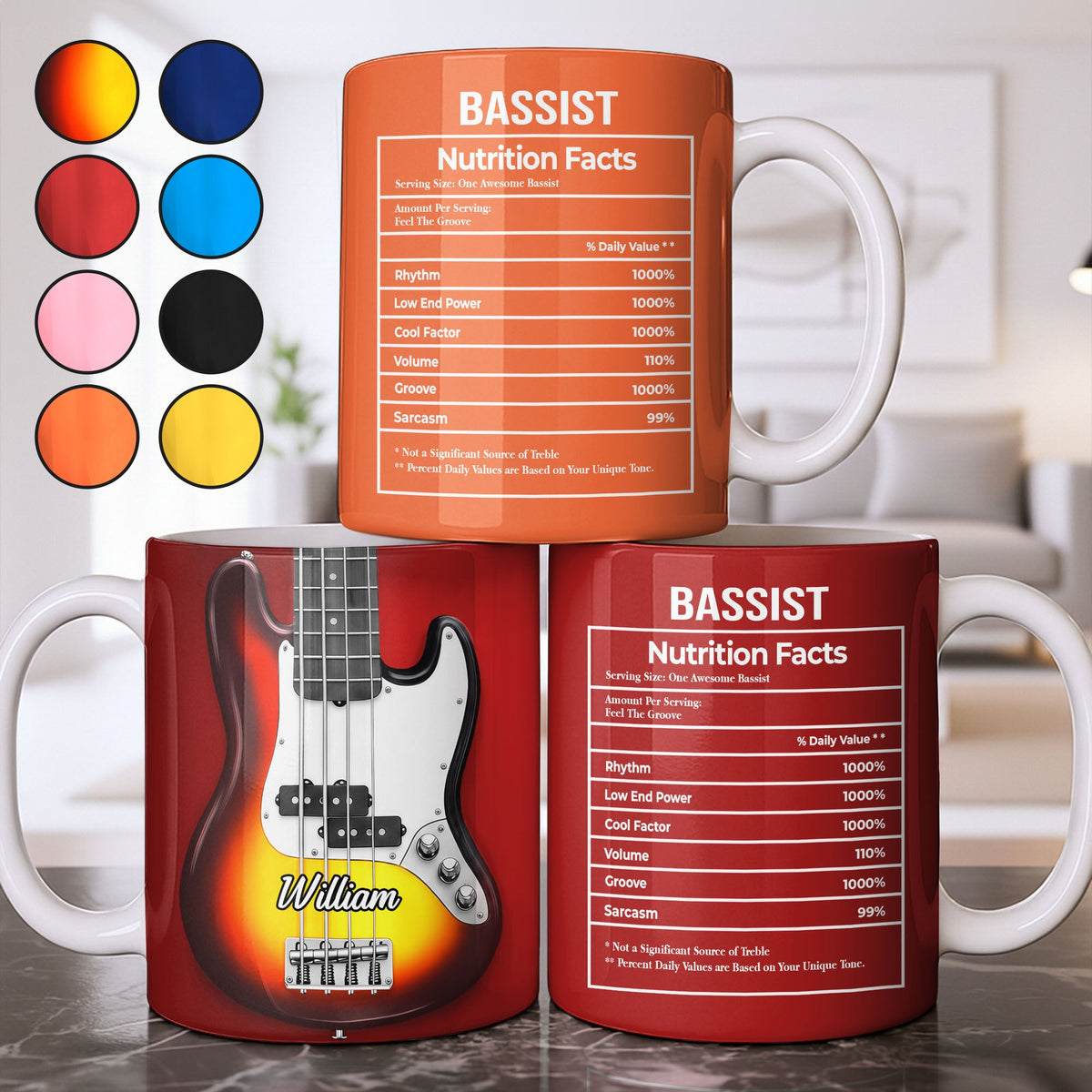 Bassist Nutrition Facts, Personalized Custom Coffee Mug, Gift For Bassist
