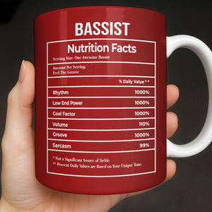 Bassist Nutrition Facts, Personalized Custom Coffee Mug, Gift For Bassist