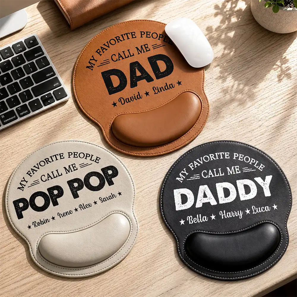 My Favorite People Call Me Daddy Grandpa - Personalized Leather Mouse Pad