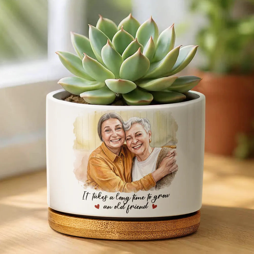 Custom Photo Watercolor Painting A True Friendship Is A Journey Without An End - Personalized Ceramic Plant Pot