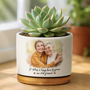 Custom Photo Watercolor Painting A True Friendship Is A Journey Without An End - Personalized Ceramic Plant Pot