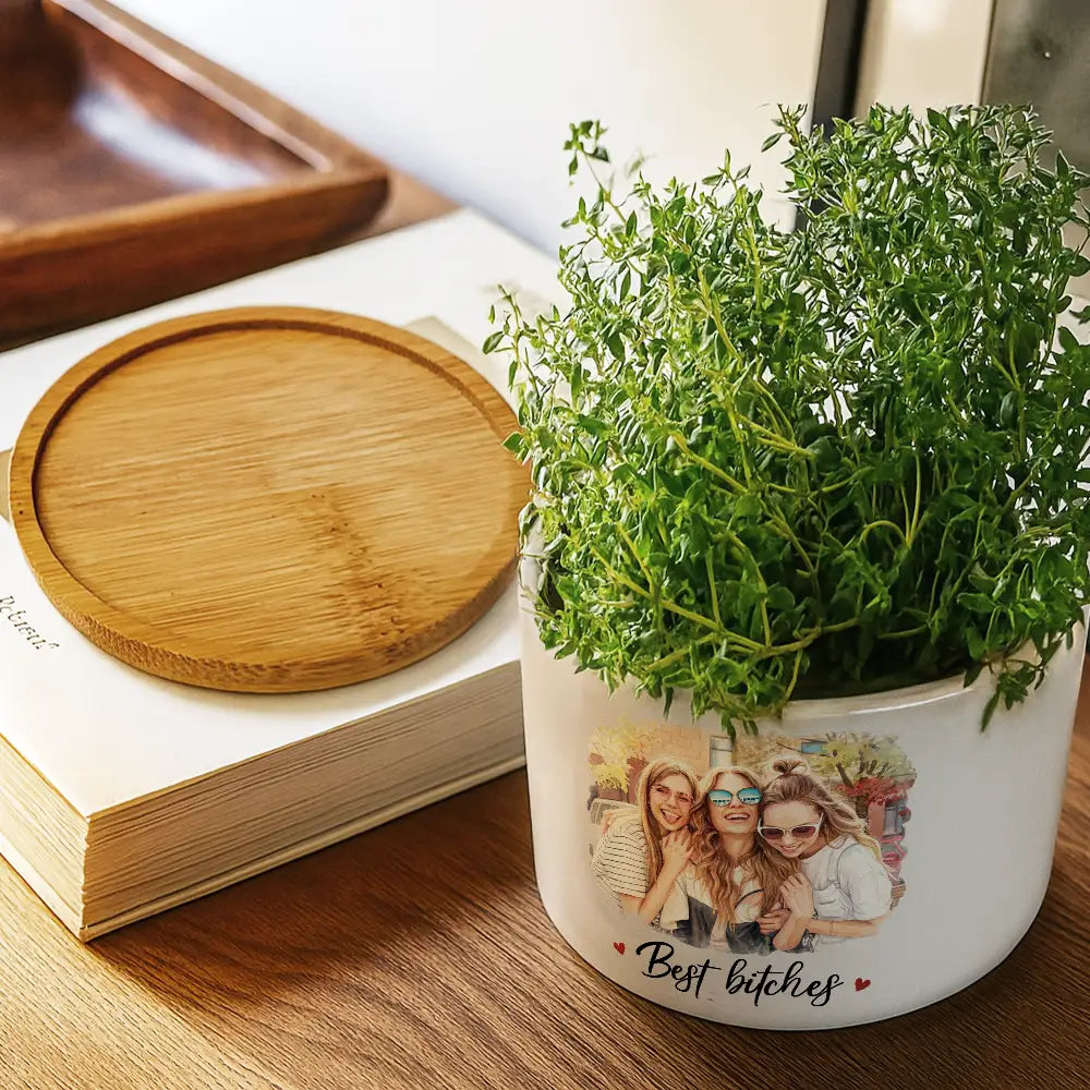 Custom Photo Watercolor Painting A True Friendship Is A Journey Without An End - Personalized Ceramic Plant Pot