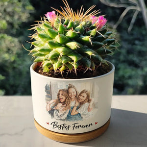 Custom Photo Watercolor Painting A True Friendship Is A Journey Without An End - Personalized Ceramic Plant Pot
