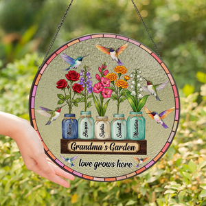 Personalized Grandma's Garden Gift For Grandma, Grandma Gift, Mother's Day Gift For Grandma, Nana Birth Month Flower Stain Glass Suncatcher