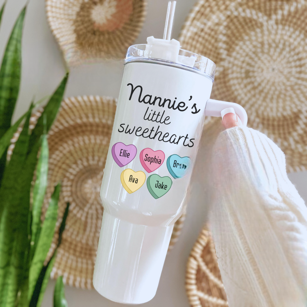 Custom Gift For Grandma, Personalized With Grandkids Names, Tumbler with Handle, Gifts for Grandma, Mother's Day Gift, Travel Mug Cup 40oz