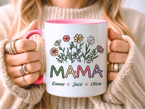 Personalised Mama Mug, Gift For Mum Mama Mom, Flower Mug, Mother's Day, Children's Names, Mama Birthday Present, Cute Mama Gift