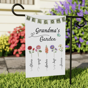 Personalized Welcome To Grandma's Garden Flag BirthDay Gift For Grandmother Custom Grandkids Name Mimi Granny Birthday Garden Sign banner