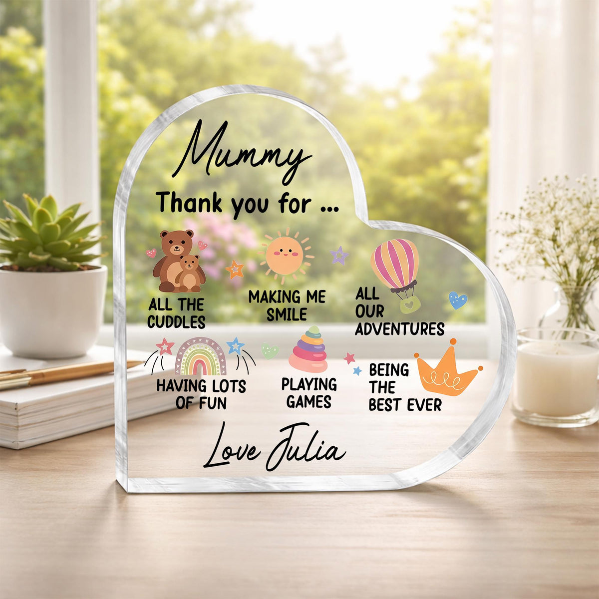 Personalized Mummy Heart Acrylic Plaque, Mother s Day Gift from Kids, Custom Mom Name & Child Name, Thank You Gift, Cute Keepsake Decor