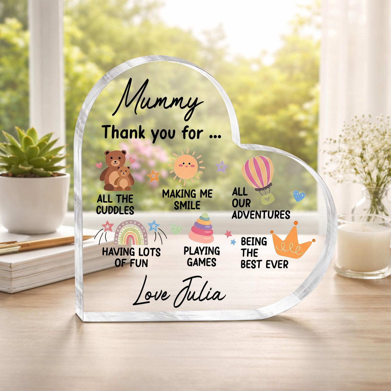 Personalized Mummy Heart Acrylic Plaque, Mother s Day Gift from Kids, Custom Mom Name & Child Name, Thank You Gift, Cute Keepsake Decor