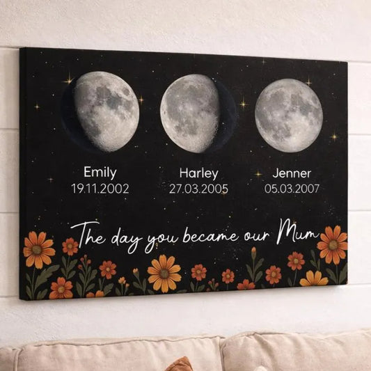 Grandma Moon Phase Canvas, The Day You Became Our Grandma, Personalized Grandkids Birth Moon Gift, Mother s Day Gift for Grandma