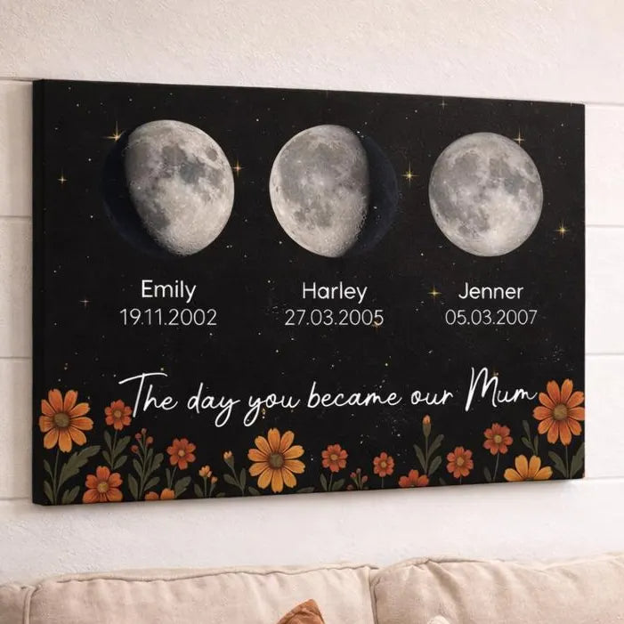 Grandma Moon Phase Canvas, The Day You Became Our Grandma, Personalized Grandkids Birth Moon Gift, Mother s Day Gift for Grandma