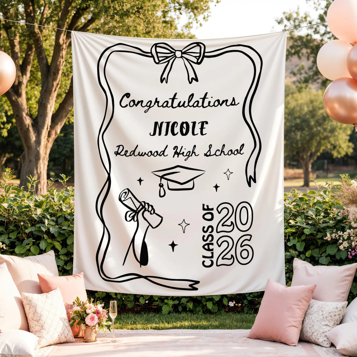 Custom Class of 2026 Graduation Backdrop Banner, Personalized Grad Party Decoration with Name, Photo Booth Background for Graduation Celebration Decor