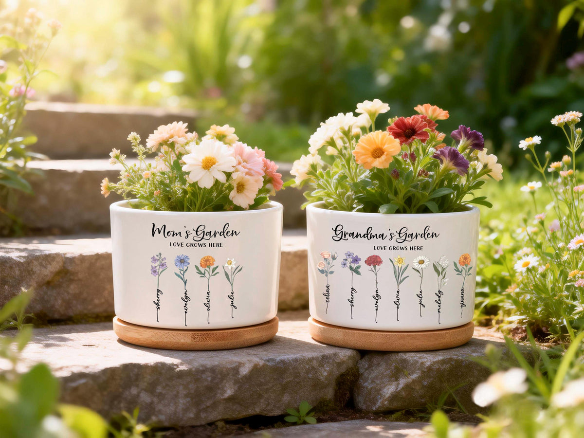 Grandma s Garden Personalized Birth Flower Pot, Custom Names Planter for Nana, Mother s Day Gift from Daughter, Family Birth Month Flowers