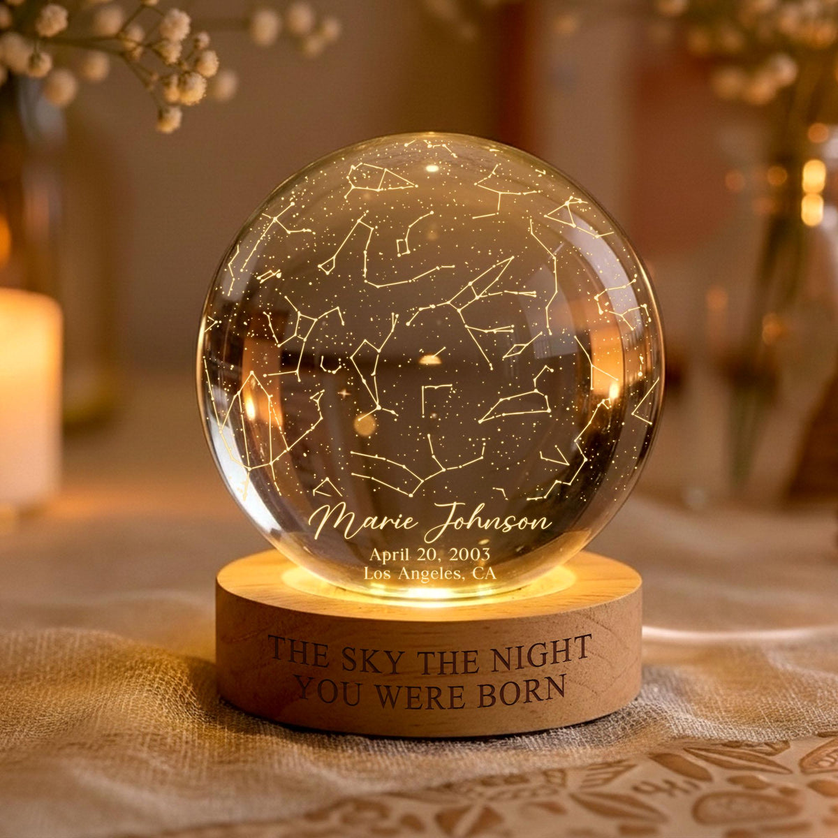 The Stars On The Night You Were Born Star Map By Date Crystall Ball Night Light Personalized Birthday Gift, Mother's Day Gifts