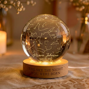 The Stars On The Night You Were Born Star Map By Date Crystall Ball Night Light Personalized Birthday Gift, Mother's Day Gifts