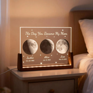 Custom Moon Phase Crystal Night Light,Moon Phase by Date,Gift for Mom from Daughter,Mother's Day Keepsake,The Day You Became My Mom