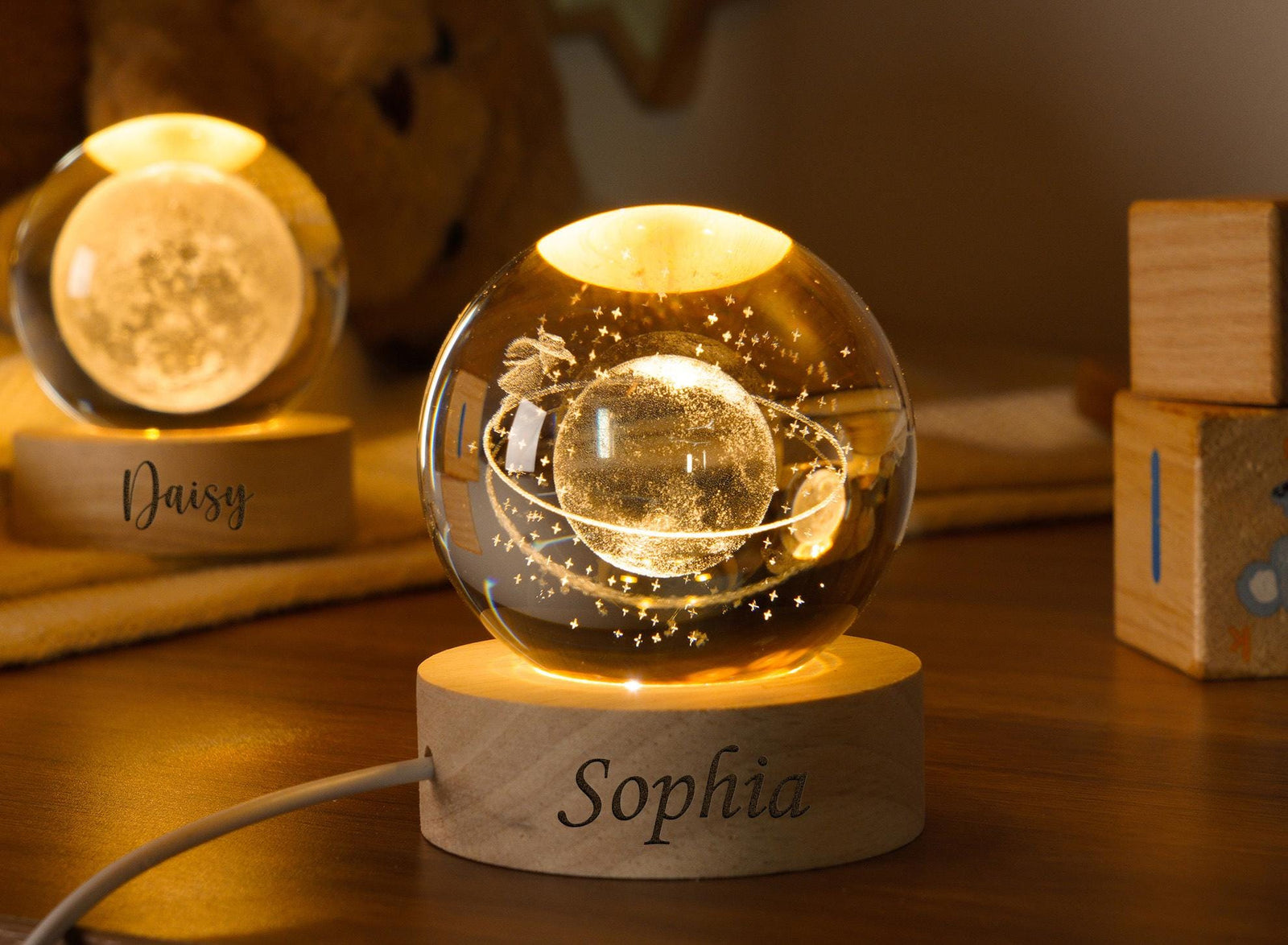 Custom Name Night Light, Solar System & Moon Night Light, Crystal Ball Night Light, Baby Shower Gift, Birthday Gift, Kids Nursery Decor