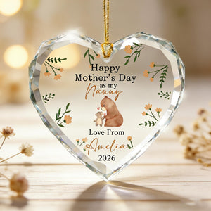 Personalized Nanny Mother's Day Crystal Ornament, Watercolor Bear, Best Gift For Mom