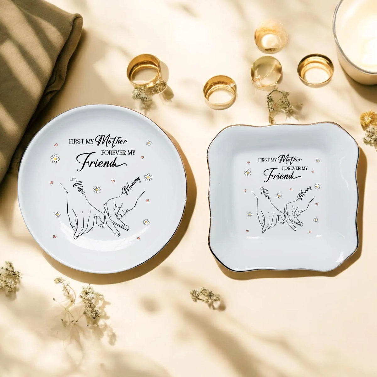 First My Mother, Forever My Friend Ring Dish - Custom Mom and Daughter Jewelry Tray - Gift for Daughter, Mom Gifts