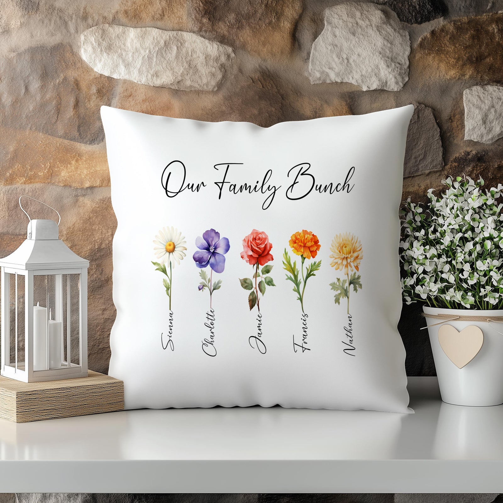 Personalised Birth Flower Cushion, Our Family Bunch Personalised Flowers, Grandmas Garden Custom Birth Flowers, Family Flower Pillow,