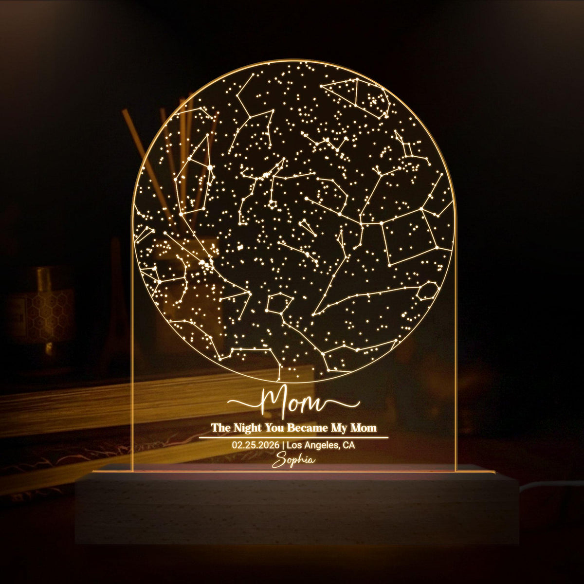 Custom Star Map The Night You Became My Mom 3D Multicolor Led Light Wooden Base, Lamp For Mom, First Mother's Day Gifts, New Mom Gifts