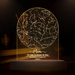 Custom Star Map The Night You Became My Mom 3D Multicolor Led Light Wooden Base, Lamp For Mom, First Mother's Day Gifts, New Mom Gifts