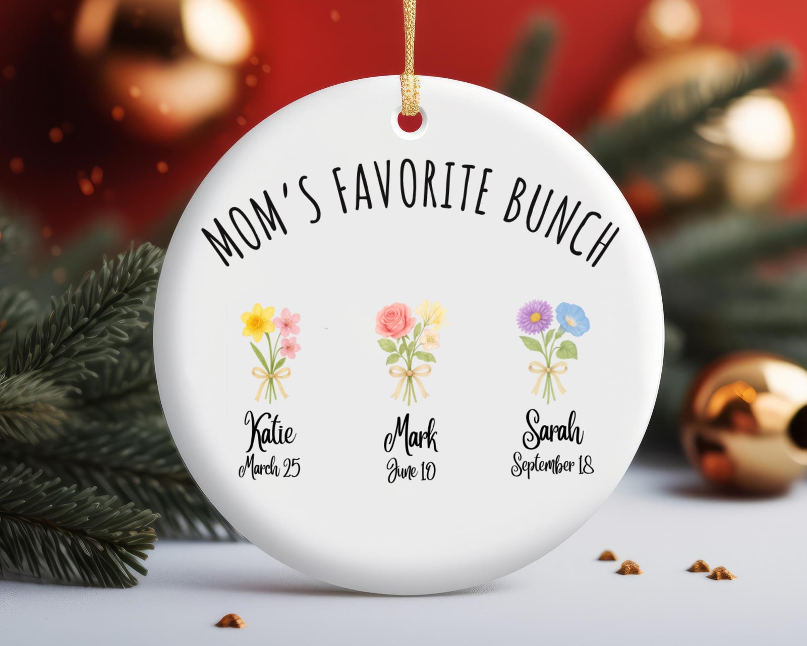 Personalized Birth Flower Mom Ornament, Christmas Gift for Mother, Mother's Day Gift, Birthday Present for Mom, Mom Keepsake Mother Ornament