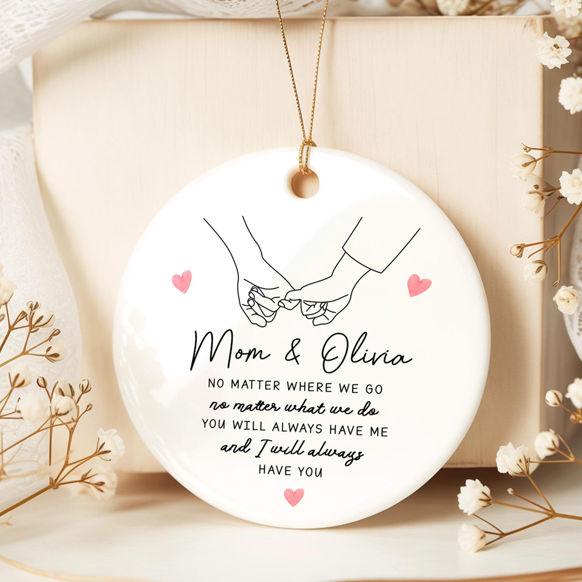 Personalized Mom & Daughter Holding Hands Ceramic Ornament Custom Name Gift for Mom, Sweet Mother s Day Keepsake, Loving Family Memory Decoration