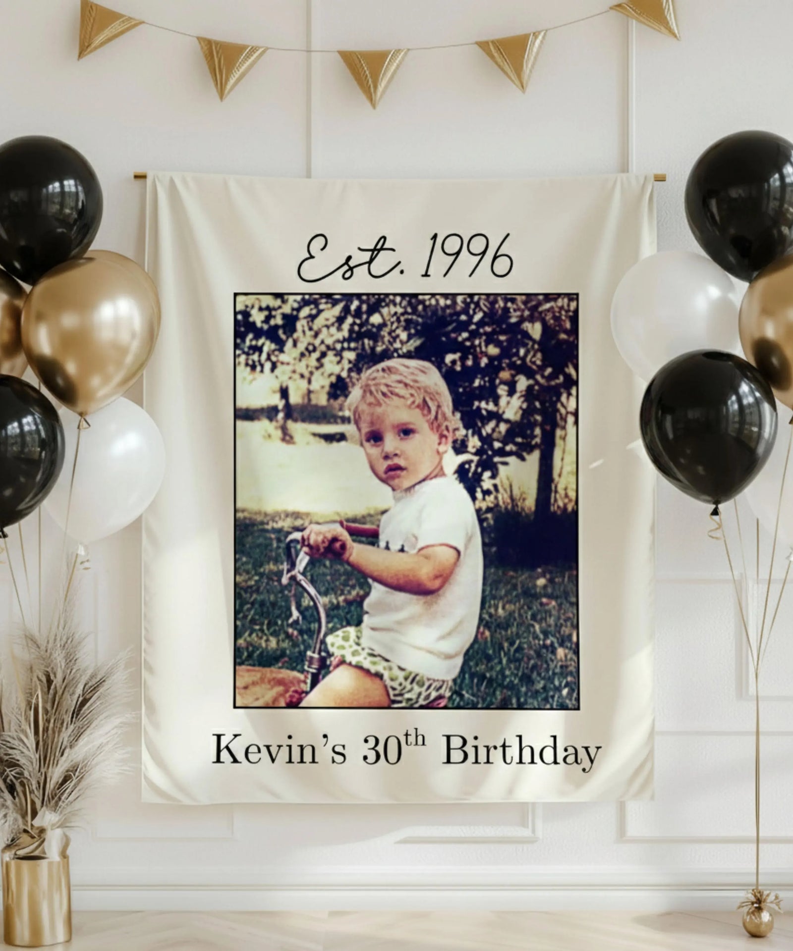 Vintage Birthday Photo Banner, Personalized Birthday Banner, Custom Retro Photo Backdrop, 1996 birthday backdrop, 30th birthday party sign