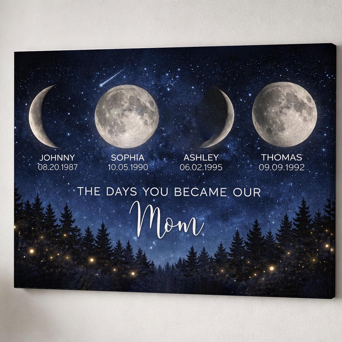 Personalized Moon Phase Canvas for Mom, Custom Family Moon Art with Names & Dates, Mother s Day Gift, Mom Wall Art