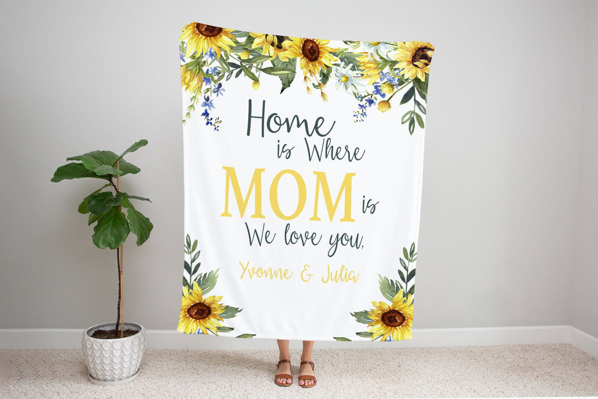 Personalized Mother's Day Blanket for Mom- Custom Mother's Day Gift - Sunflower Blanket with Names- Throw Blanket - Family Blanket from Kids